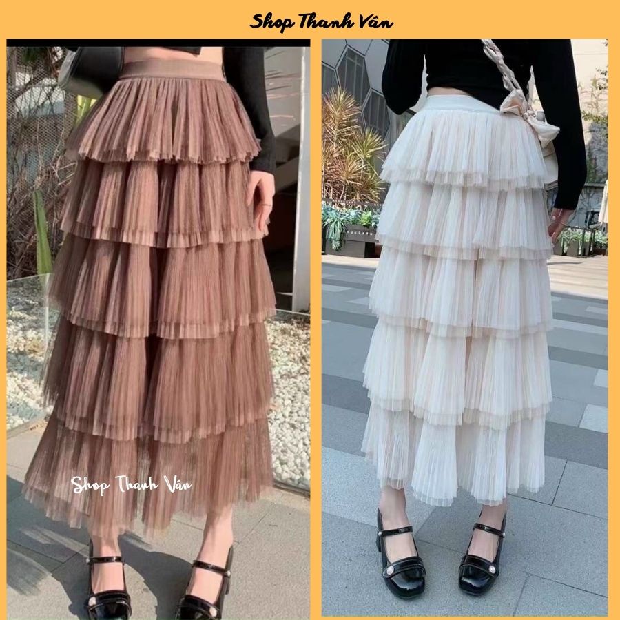 Chân váy xòe nhiều tầng chất vải von mềm mại, tầng bèo dễ thương, váy dài ~80cm