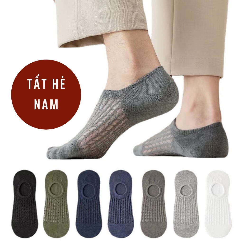 Tất Lười Nam Tất Hè Nam Cổ Ngắn Cao Cấp Vải Lưới Thoáng Khí, Có Đệm Silicon Chống Tuột Gót