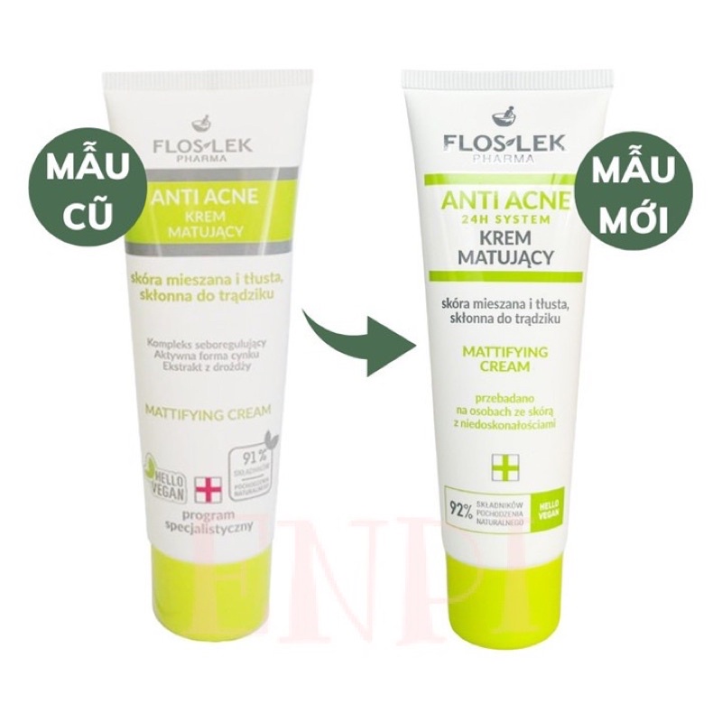 Kem kiểm soát kiềm dầu điều tiết nhờn dành cho da dầu Floslek Anti Acne Mattifying Cream 50ml