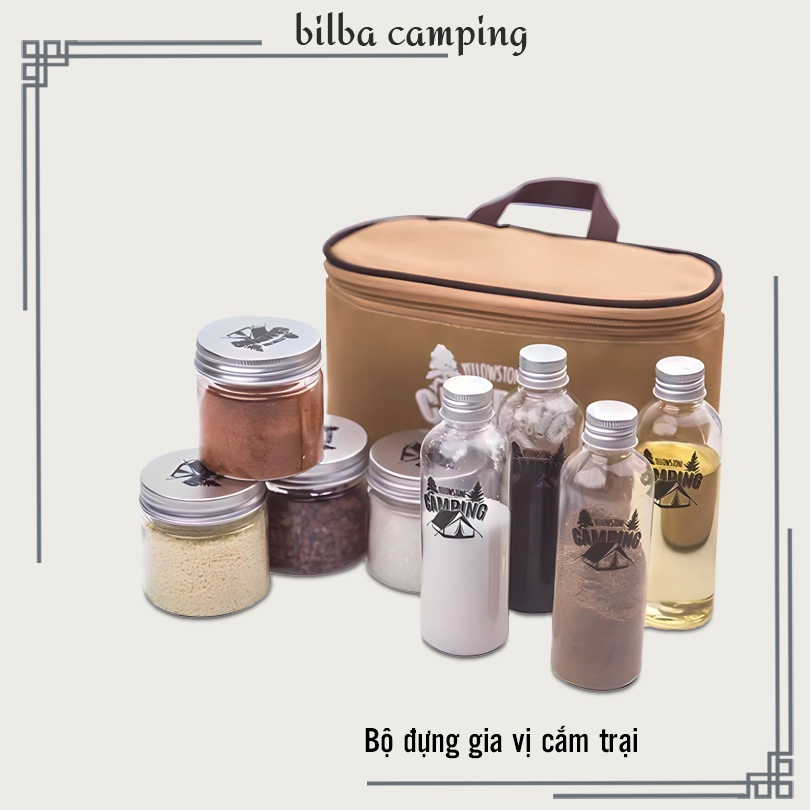 Bộ hộp lọ đựng gia vị du lịch dã ngoại cắm trại gồm 8 món nhỏ gọn tiện dụng phục vụ chuyến picnic - Billba Camping