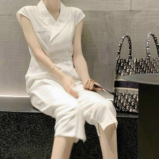 Jumpsuit áo cổ vest liền quần lửng MLXL [Kèm ảnh thật]