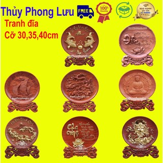 Tranh đĩa nguyên khối trang trí để bàn gỗ hương cỡ 30,35,40cm