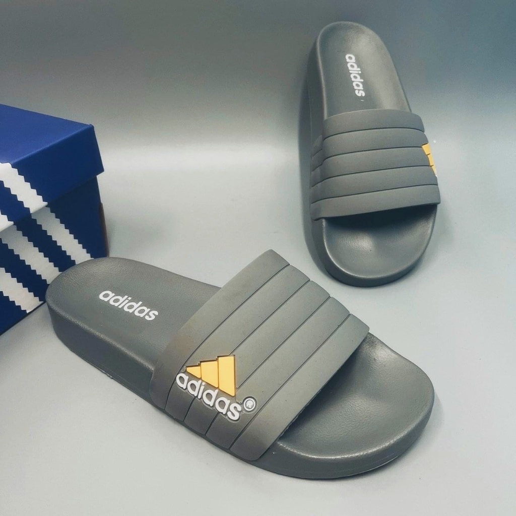 Dép Đế Cao 3 Phân Kiểu Dáng Quai Ngang Unisex, Dép Nam Adidas Chính Hãng Đúc Màu Xám