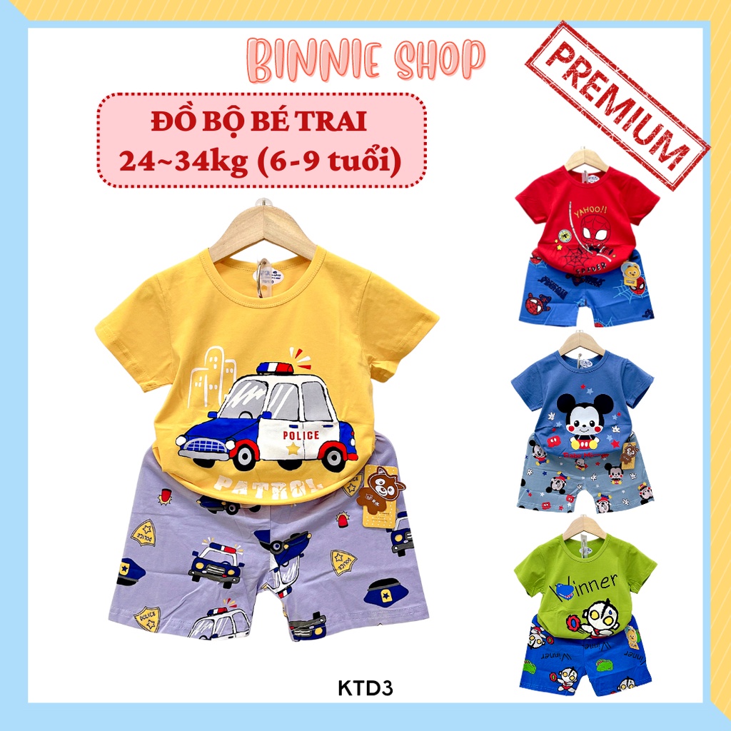 Set quần áo tay ngắn bé trai 24-34kg (6-9 tuổi) chất thun cotton xuất hàn mịn mát Đồ bộ bé trai BINNIE SHOP KTD3