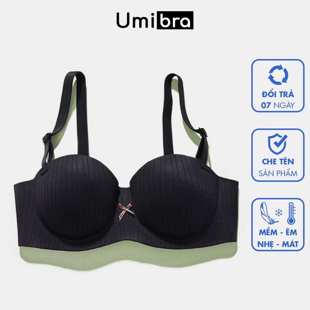 Áo lót nữ Umibra cúp ngang đệm hình bàn tay dày 2cm nâng đẩy ngực, không gọng chống lộ đính nơ sang trọng - AN24