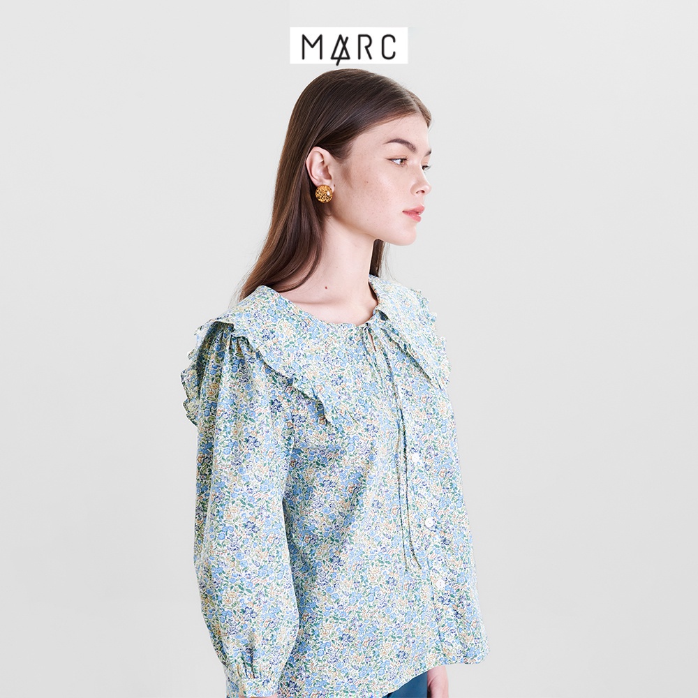 Áo kiểu sơ mi nữ MARC FASHION họa tiết hoa nhấn lá cổ CBHH021222