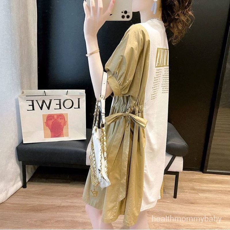 Trang Phục Cho Con Bú Váy Liền Đi Ra Ngoài  Tay Ngắn  Dài Bà Bầu Rộng Rãi Phối Màu Chít EoTÁo Sơ Mi  Áo Cho Con Bú