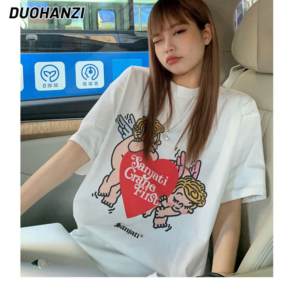 Áo Thun Tay Ngắn In Hình Thiên Thần Tình Yêu Thời Trang Phong Cách Retro Mỹ Cho Nữ