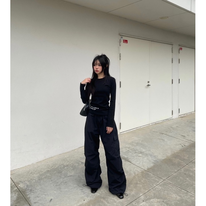 Áo tay dài thun gân co giãn in chữ ASPEN TOP - THESTAN