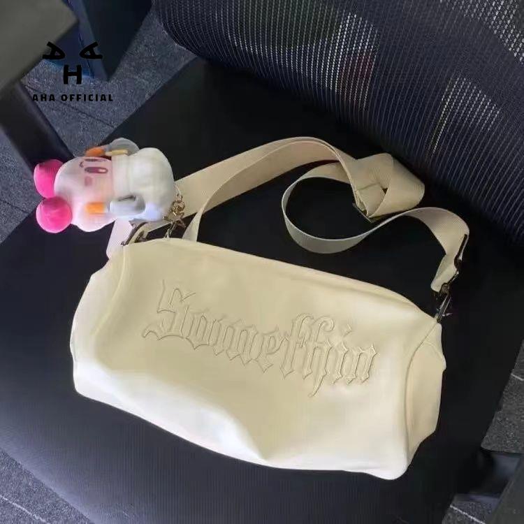 Túi Da Đeo Chéo Màu Trơn Thêu Chữ Phong Cách Đường Phố Mỹ