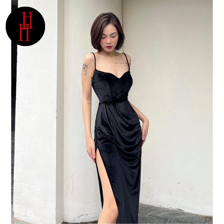 Đầm body hai dây dài qua gối màu đen HDT301 Hỉn Hỉn Store