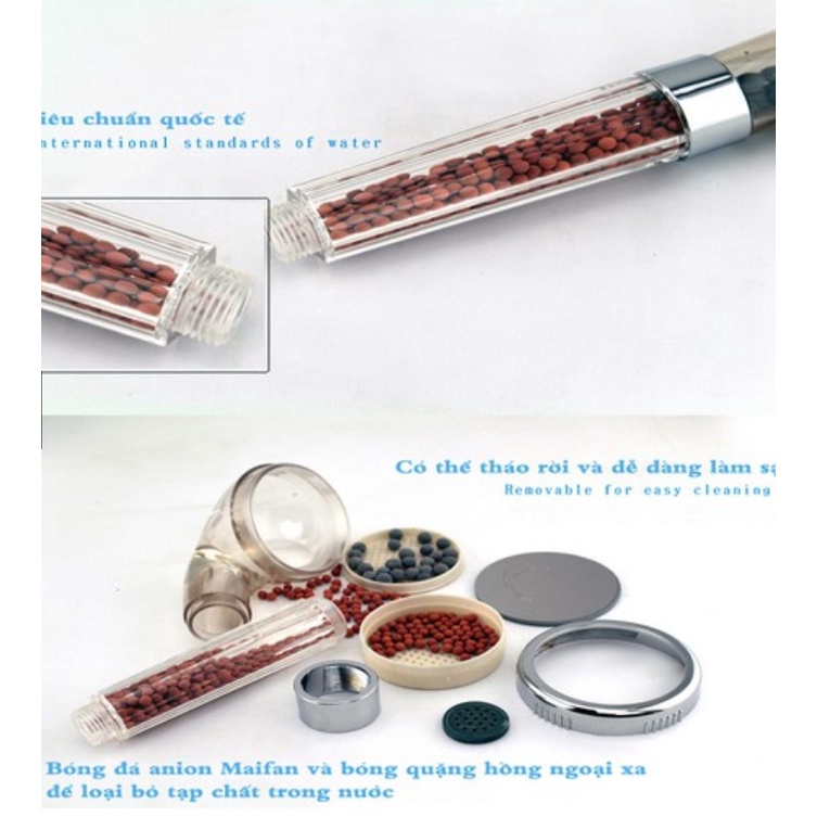 Vòi sen tăng áp loại to 7.7cm có hạt lọc nano - Kèm dây