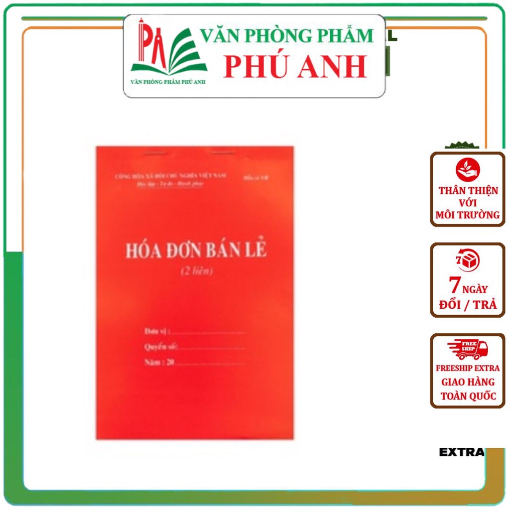 Hóa đơn bán lẻ 2 liên A5 giấy carbon đẹp loại dày 100 tờ/ quyển VPP PHÚ ANH