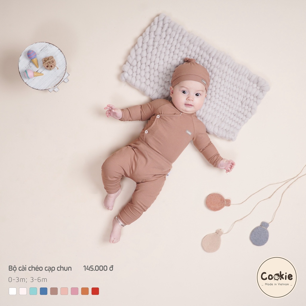 [COOKIE] Bộ sơ sinh dài tay cài chéo quần cạp chun cho bé sơ sinh size 0-3m & 3-6m