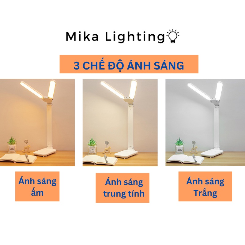 Đèn bàn học bảo vệ mắt LED tích hợp Pin 4000mAH 2 dải ánh sáng tách rộng thông minh kèm 3 cấp độ ánh sáng