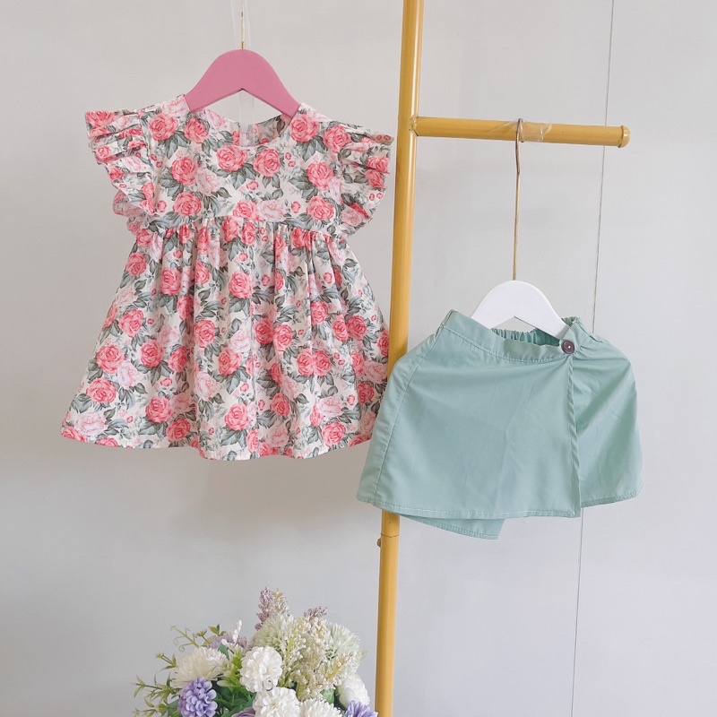 Sét bộ  đi học cho bé gái 8-32kg👘👘NHƯ Ý HOUSE'S-bộ quần áo cho bé,quà tặng sinh nhật,đi chơi -Set bộ áo hoa quần giả váy