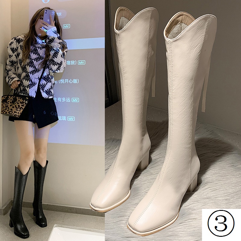 Giày Bốt Cao Bồi Nữ Mũi Nhọn Gót Dày Có Dây Kéo Sau Lưng Phong Cách Cao Bồi Phương Tây