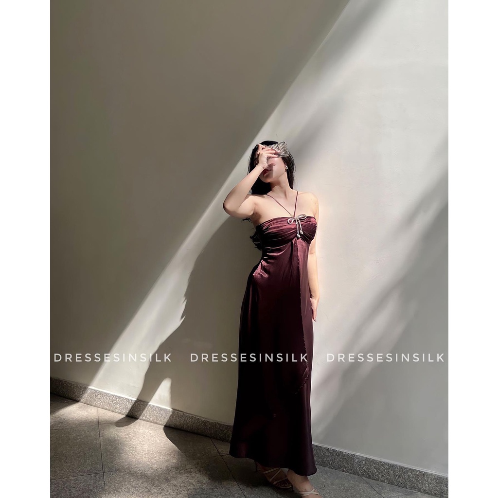 Đầm Lụa Nơ Đá Có Mút