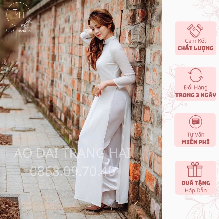 Áo dài trắng học sinh 4 tà chifon cổ truyền thống-Trang Hải