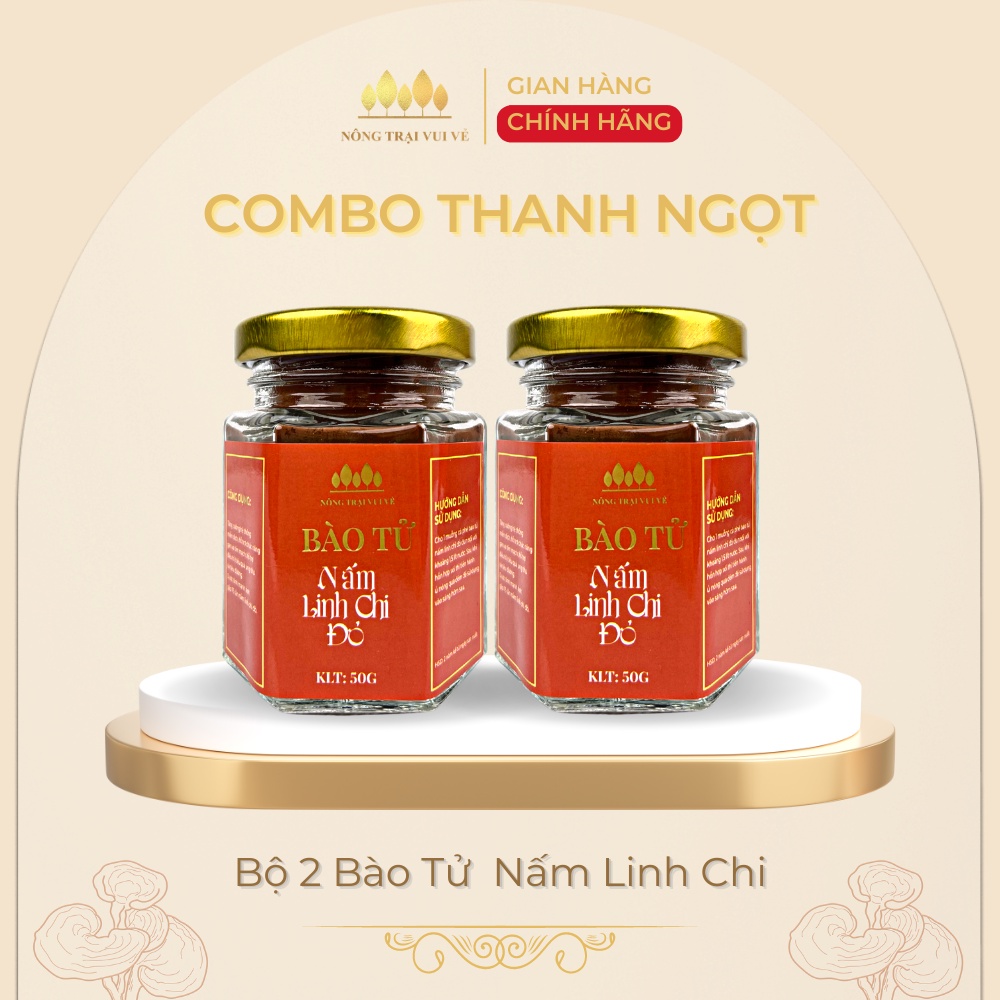 Combo 2 lọ Bào Tử Nấm Linh Chi Hũ 50gr không vị, không đắng- Nấm Linh Chi Nông Trại Vui Vẻ