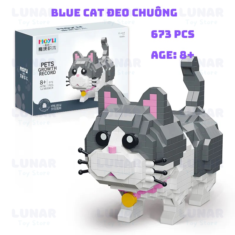 Đồ chơi lắp ráp Mèo xám đeo chuông chính hãng MOYU