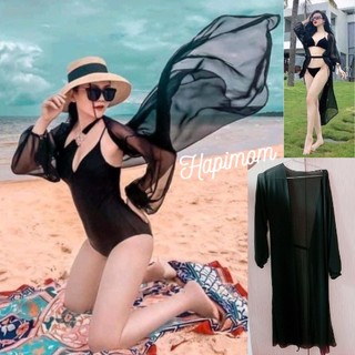Áo choàng voan ren khoác ngoài bikini - Áo khoác kimono đi biển dáng dài