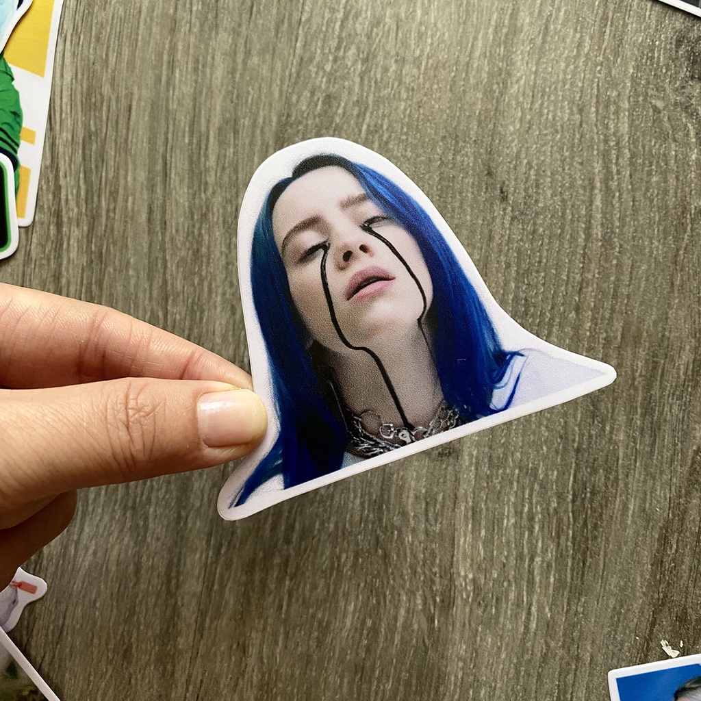 Billie Eilish sticker dán nón bảo hiểm, dán xe, tem dán đàn guitar, xe cub hình dán, tem dán chống nước trang trí