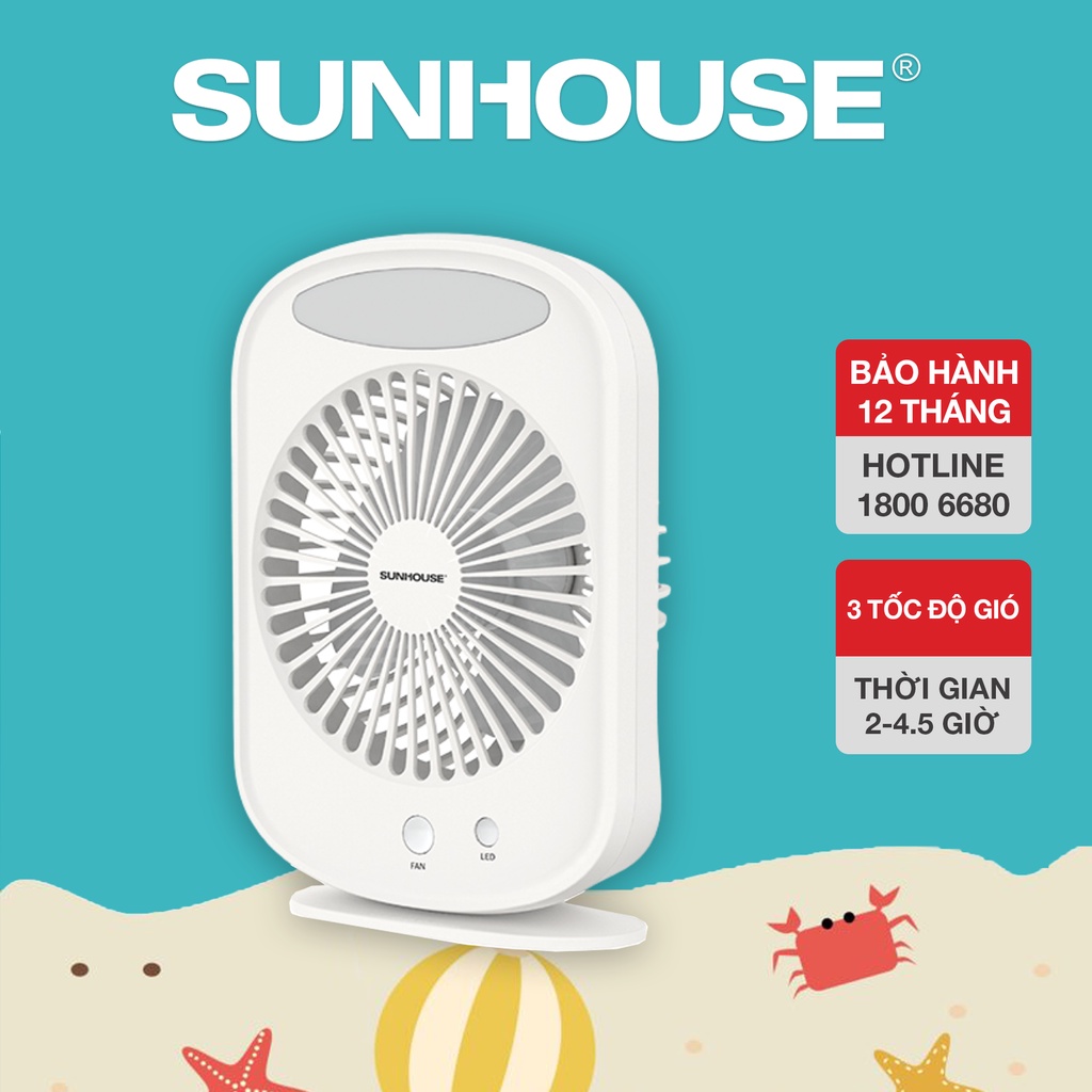 Quạt sạc mini SUNHOUSE SHD7110 - Bảo hành chính hãng 12 tháng