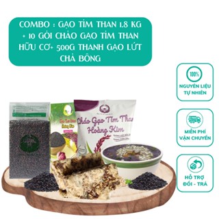 Combo 6 - Gạo tím than 1.8kg,10 gói cháo gạo tím than hữu cơ Hoàng Kim Group và 500G Thanh gạo lứt chà bông