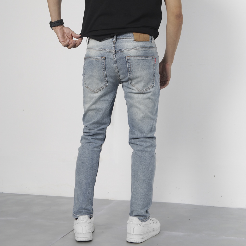 Quần jean nam rách skinny ripknee tape 04 Nigo co giãn ống ôm cao cấp