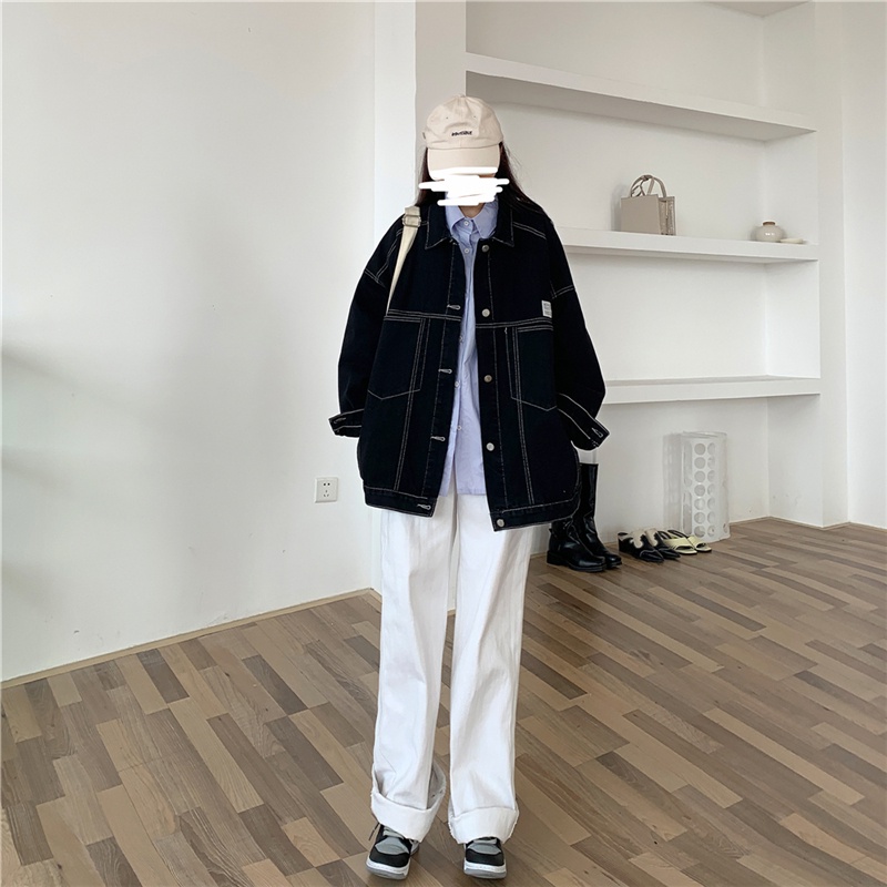 Áo Sơ Mi Bò Ulzzang Dáng Rộng A093 tay dài logo ngực phong cách đường phố, năng động, cá tính