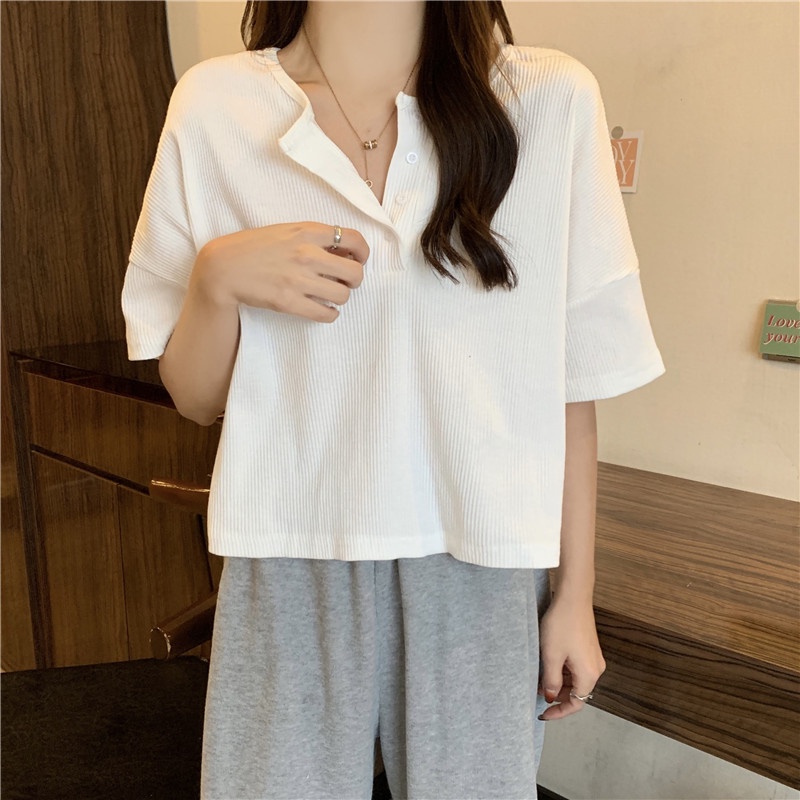 Áo thun SUXI tay ngắn dáng rộng màu sắc đơn giản dành cho nữ