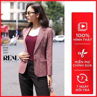 Blazer công sở dáng ôm caro đỏ_REAL