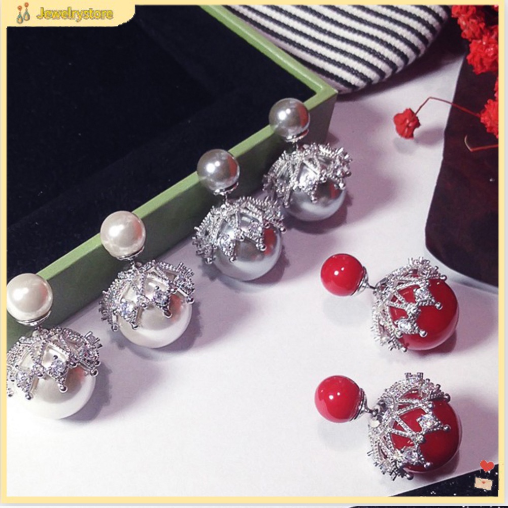 Khuyên Tai Nữ Trang Tạo Hình Cánh Hoa Đính Ngọc Trai Xinh Xắn