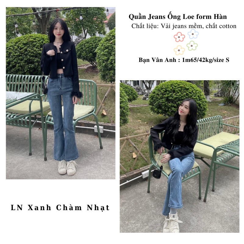 Quần Jeans co giãn xanh chàm loe nhẹ phong cách basic Hàn Quốc | BigBuy360 - bigbuy360.vn