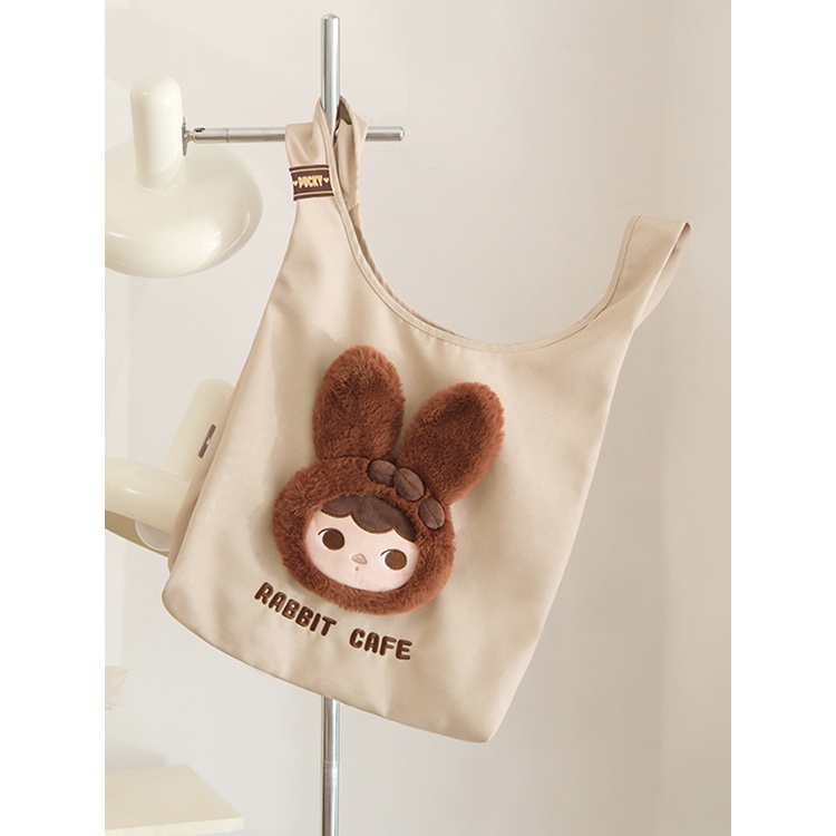 POP MART PUCKY Rabbit Cafe Series - Shoulder Bag Túi Xách Đeo Vai In Hình Chú Thỏ Ngộ Nghĩnh Đáng Yêu