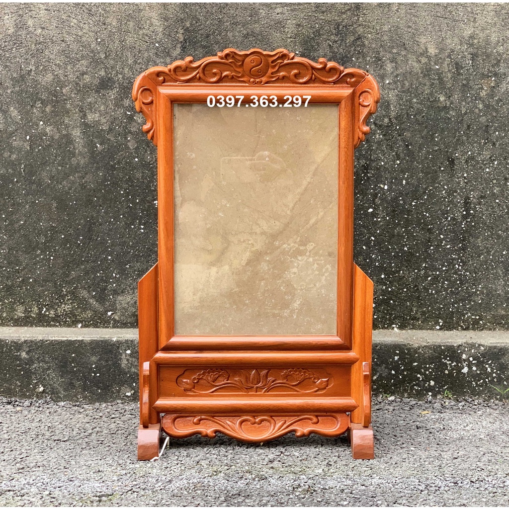 Khung hình ảnh bàn thờ trạm hoa lá tây đơn gỗ hương