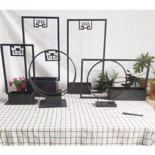 Lọ cắm hoa nghệ thuật khung sắt đen vàng size to LOHS11 decor cắm hoa vintage tròn bát giác