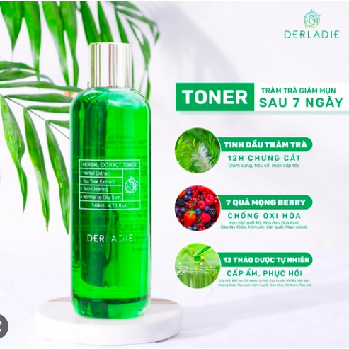 Toner tràm trà giảm mụn sau 7 ngày Derladie Herbal Extract Toner 140ml