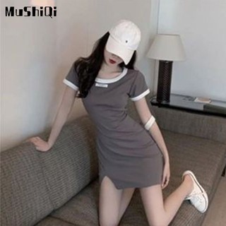 Mushiqi Đầm Ôm Dáng Hở Lưng Xẻ Tà Nhẹ Nhàng Phong Cách Retro