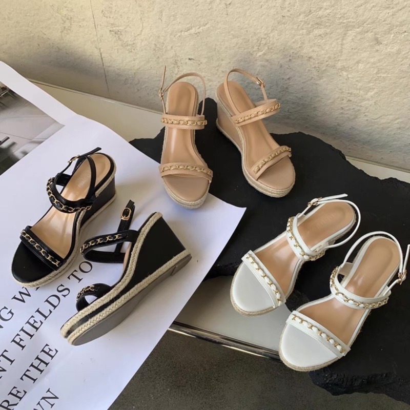 sandal đế xuồng quai xích viền cói qccc fullbox
