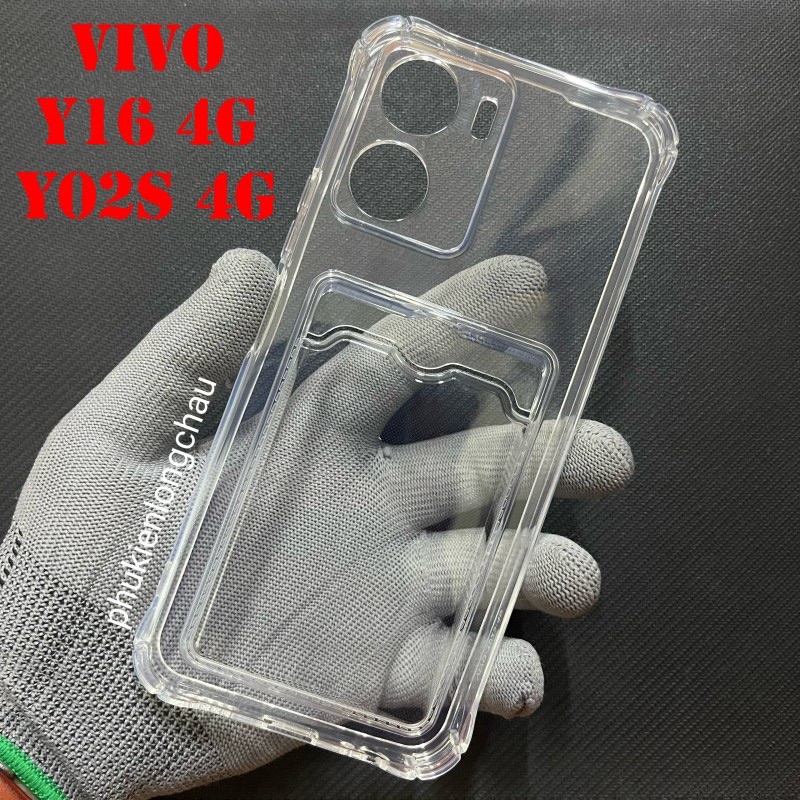 Ốp Lưng Vivo Y16 4G / Y02s 4G Dẻo Trong Chống Sốc Gù Bảo Vệ Camera Có Khe Ví Đựng Thẻ Card, Hình Ảnh Tự Thiết Kế
