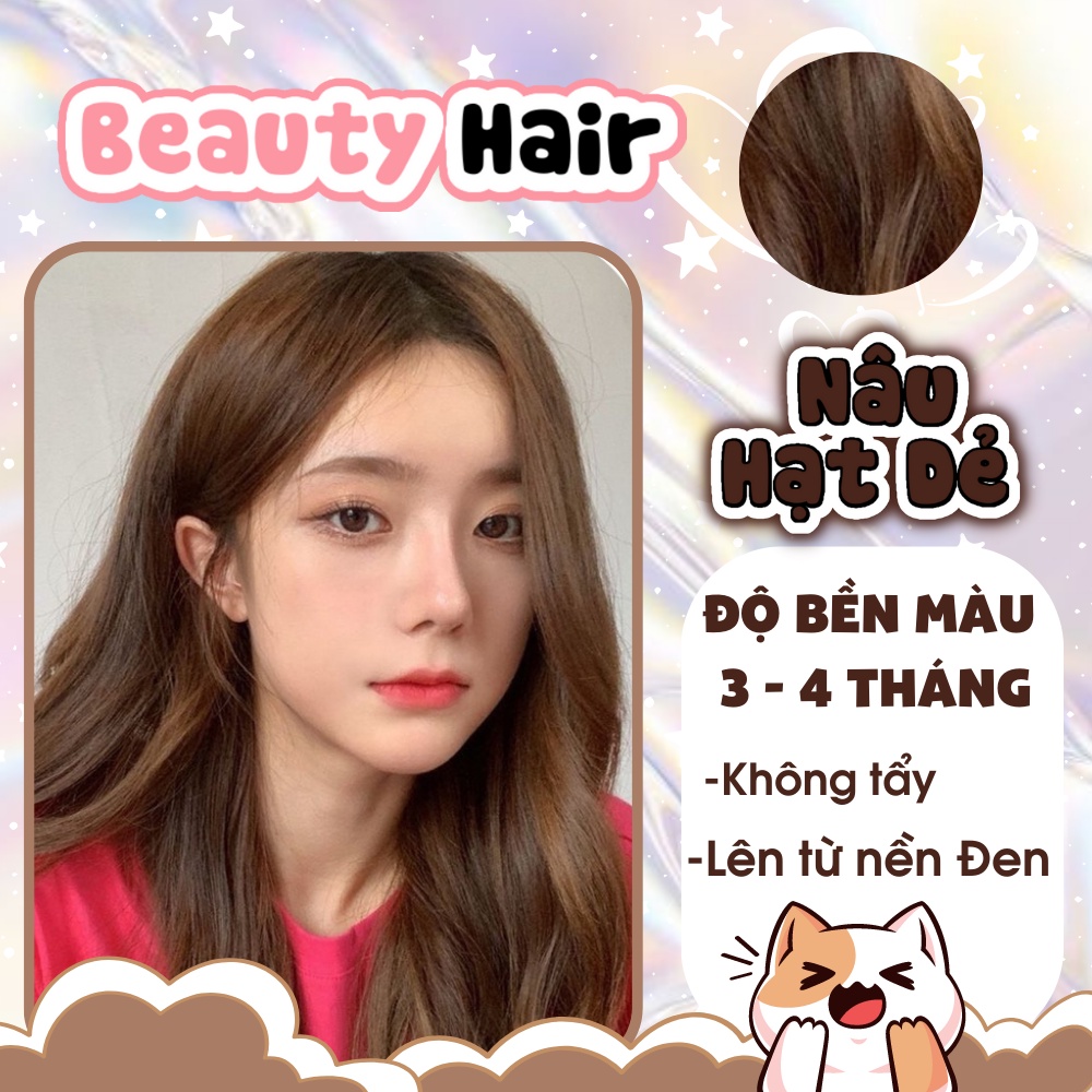 Thuốc nhuộm tóc, thuốc nhuộm tóc màu Nâu Hạt Dẻ tặng kèm oxy trợ dưỡng và bao tay - beautifull hair
