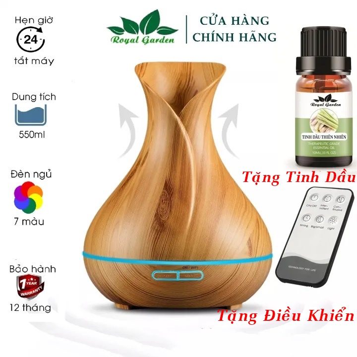 Máy Xông Tinh Dầu Đèn Xông Tinh Dầu Bình Hoa TuLip 550ml Phòng 15-40m2 (Tặng Tinh Dầu và Remote)