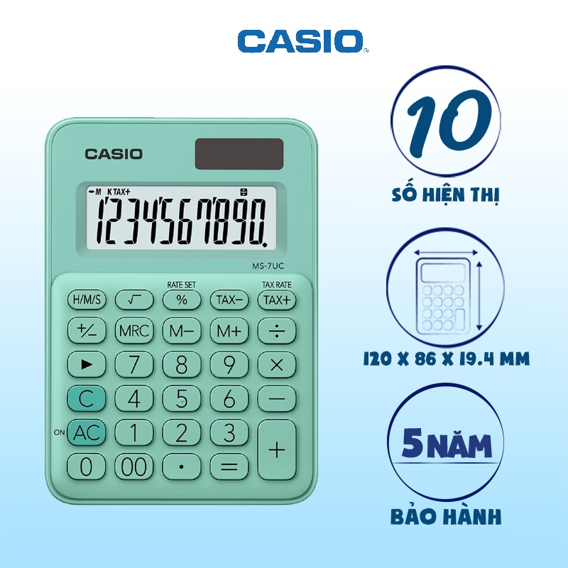 Máy Tính Casio MS-7UC (5 màu), hiển thị 10 số