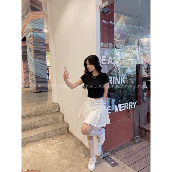 Chân váy xếp li ngắn kèm belt có lót quần bên trong hot ulzzang