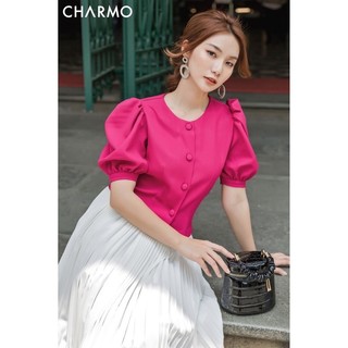 Pass áo charmo croptop tay phồng hồng