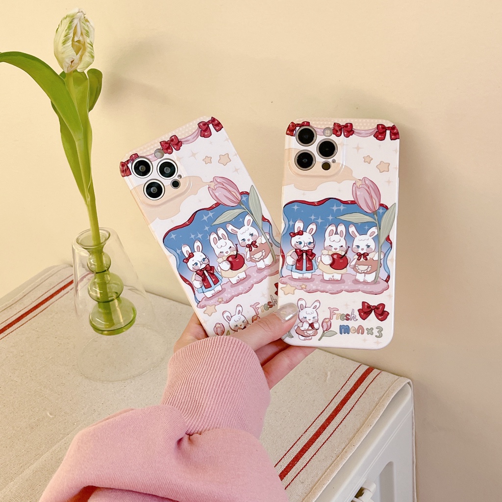 Ốp Điện Thoại Cứng Chống Sốc Hình Hoa Tulip Và Thỏ Dễ Thương Cho iPhone 14 / 13 / 12 / 11 / X / 8 / 7P