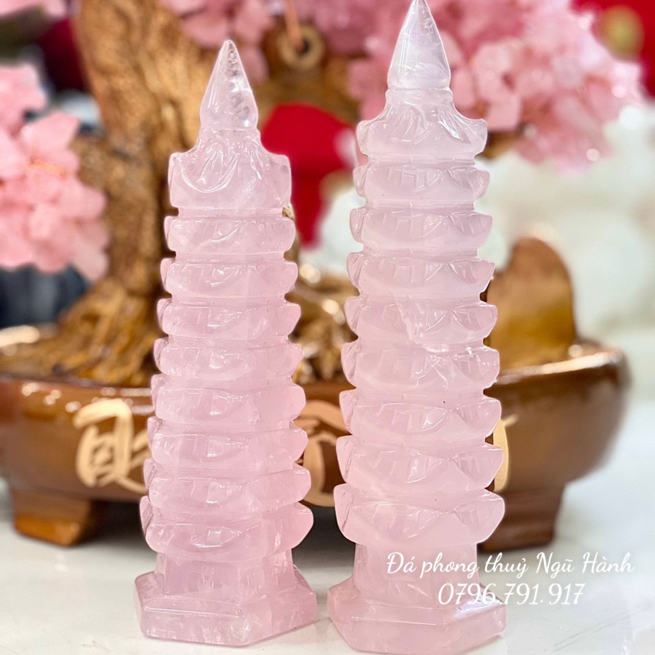 Tháp văn xương 9 tầng bằng đá TA hồng cao cấp, tự nhiên 100% - Cao 15cm - 20cm