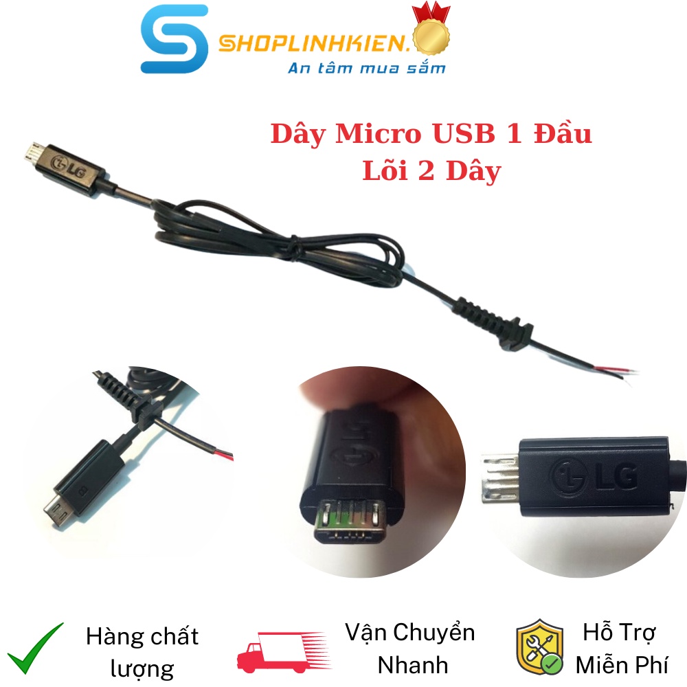 Dây MicroUSB Hãng LG Dài 1 Mét 1 đầu lõi 2 dây Dây micro USB làm nguồn sạc chuyên dụng ShopLinhKienM2M
